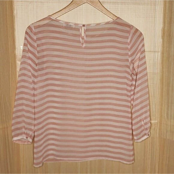 Loft Womens Pink White Stripe Sheer Blouse XS - Picture 2 of 8